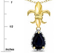 Star K  Pear Shape 8x6mm Genuine Black Sapphire Fleur De Lis Pendant Necklace 10k Yellow Gold