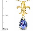 Star K  Pear Shape 8x6mm Genuine Tanzanite Fleur De Lis Pendant Necklace 10k Yellow Gold