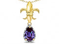 Star K  Pear Shape 8x6mm Simulated Alexandrite Fleur De Lis Pendant Necklace 10k Yellow Gold