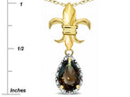 Star K  Pear Shape 8x6mm Genuine Smoky Quartz Fleur De Lis Pendant Necklace 10k Yellow Gold