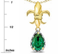 Star K  Pear Shape 8x6mm Simulated Emerald Fleur De Lis Pendant Necklace 10k Yellow Gold