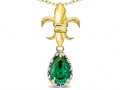 Star K  Pear Shape 8x6mm Simulated Emerald Fleur De Lis Pendant Necklace 10k Yellow Gold