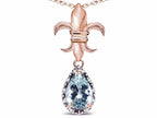 Star K  Pear Shape 8x6mm Genuine Aquamarine Fleur De Lis Pendant Necklace 10k Rose Gold
