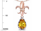 Star K  Pear Shape 8x6mm Genuine Citrine Fleur De Lis Pendant Necklace 10k Rose Gold