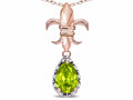 Star K  Pear Shape 8x6mm Genuine Peridot Fleur De Lis Pendant Necklace 10k Rose Gold