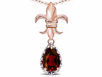 Star K  Pear Shape 8x6mm Genuine Garnet Fleur De Lis Pendant Necklace 10k Rose Gold