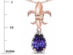 Star K  Pear Shape 8x6mm Genuine Iolite Fleur De Lis Pendant Necklace 10k Rose Gold
