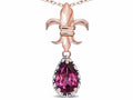 Star K  Pear Shape 8x6mm Genuine Rhodolite Fleur De Lis Pendant Necklace 10k Rose Gold