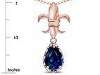 Star K  Pear Shape 8x6mm Created Sapphire Fleur De Lis Pendant Necklace 10k Rose Gold