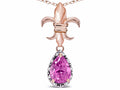 Star K  Pear Shape 8x6mm Created Pink Sapphire Fleur De Lis Pendant Necklace 10k Rose Gold