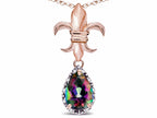 Star K  Pear Shape 8x6mm Rainbow Mystic Topaz Fleur De Lis Pendant Necklace 10k Rose Gold