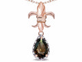 Star K  Pear Shape 8x6mm Genuine Smoky Quartz Fleur De Lis Pendant Necklace 10k Rose Gold