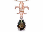 Star K  Pear Shape 8x6mm Genuine Smoky Quartz Fleur De Lis Pendant Necklace 10k Rose Gold