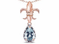 Star K  Pear Shape 8x6mm Genuine Aquamarine Fleur De Lis Pendant Necklace 18k Rose Gold