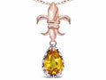 Star K  Pear Shape 8x6mm Genuine Citrine Fleur De Lis Pendant Necklace 18k Rose Gold