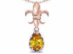 Star K  Pear Shape 8x6mm Genuine Citrine Fleur De Lis Pendant Necklace 18k Rose Gold