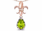 Star K  Pear Shape 8x6mm Genuine Peridot Fleur De Lis Pendant Necklace 18k Rose Gold