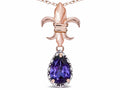 Star K  Pear Shape 8x6mm Genuine Iolite Fleur De Lis Pendant Necklace 18k Rose Gold