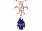 Star K  Pear Shape 8x6mm Genuine Iolite Fleur De Lis Pendant Necklace 18k Rose Gold