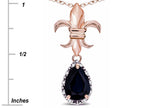 Star K  Pear Shape 8x6mm Genuine Black Sapphire Fleur De Lis Pendant Necklace 18k Rose Gold