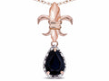 Star K  Pear Shape 8x6mm Genuine Black Sapphire Fleur De Lis Pendant Necklace 18k Rose Gold
