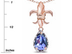 Star K  Pear Shape 8x6mm Genuine Tanzanite Fleur De Lis Pendant Necklace 18k Rose Gold