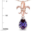 Star K  Pear Shape 8x6mm Simulated Alexandrite Fleur De Lis Pendant Necklace 18k Rose Gold
