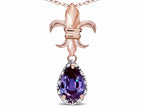 Star K  Pear Shape 8x6mm Simulated Alexandrite Fleur De Lis Pendant Necklace 18k Rose Gold