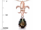 Star K  Pear Shape 8x6mm Genuine Smoky Quartz Fleur De Lis Pendant Necklace 18k Rose Gold