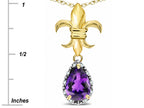 Star K  Pear Shape 8x6mm Genuine Amethyst Fleur De Lis Pendant Necklace 18k Yellow Gold