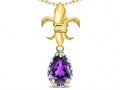 Star K  Pear Shape 8x6mm Genuine Amethyst Fleur De Lis Pendant Necklace 18k Yellow Gold