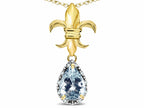 Star K  Pear Shape 8x6mm Genuine Aquamarine Fleur De Lis Pendant Necklace 18k Yellow Gold