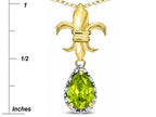 Star K  Pear Shape 8x6mm Genuine Peridot Fleur De Lis Pendant Necklace 18k Yellow Gold