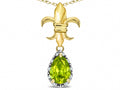 Star K  Pear Shape 8x6mm Genuine Peridot Fleur De Lis Pendant Necklace 18k Yellow Gold