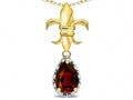 Star K  Pear Shape 8x6mm Genuine Garnet Fleur De Lis Pendant Necklace 18k Yellow Gold
