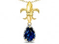 Star K  Pear Shape 8x6mm Created Sapphire Fleur De Lis Pendant Necklace 18k Yellow Gold