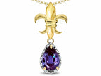 Star K  Pear Shape 8x6mm Simulated Alexandrite Fleur De Lis Pendant Necklace 18k Yellow Gold