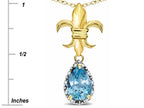 Star K  Pear Shape 8x6mm Simulated Aquamarine Fleur De Lis Pendant Necklace 18k Yellow Gold