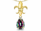 Star K  Pear Shape 8x6mm Rainbow Mystic Topaz Fleur De Lis Pendant Necklace 18k Yellow Gold