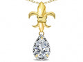 Star K  Pear Shape 8x6mm Genuine White Topaz Fleur De Lis Pendant Necklace 18k Yellow Gold
