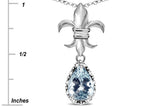 Star K  Pear Shape 8x6mm Genuine Aquamarine Fleur De Lis Pendant Necklace 18k White Gold