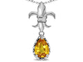 Star K  Pear Shape 8x6mm Genuine Citrine Fleur De Lis Pendant Necklace 18k White Gold