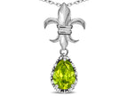 Star K  Pear Shape 8x6mm Genuine Peridot Fleur De Lis Pendant Necklace 18k White Gold