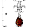 Star K  Pear Shape 8x6mm Genuine Garnet Fleur De Lis Pendant Necklace 18k White Gold
