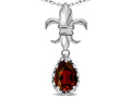 Star K  Pear Shape 8x6mm Genuine Garnet Fleur De Lis Pendant Necklace 18k White Gold