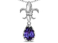 Star K  Pear Shape 8x6mm Genuine Iolite Fleur De Lis Pendant Necklace 18k White Gold