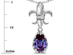 Star K  Pear Shape 8x6mm Simulated Alexandrite Fleur De Lis Pendant Necklace 18k White Gold