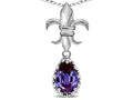 Star K  Pear Shape 8x6mm Simulated Alexandrite Fleur De Lis Pendant Necklace 18k White Gold