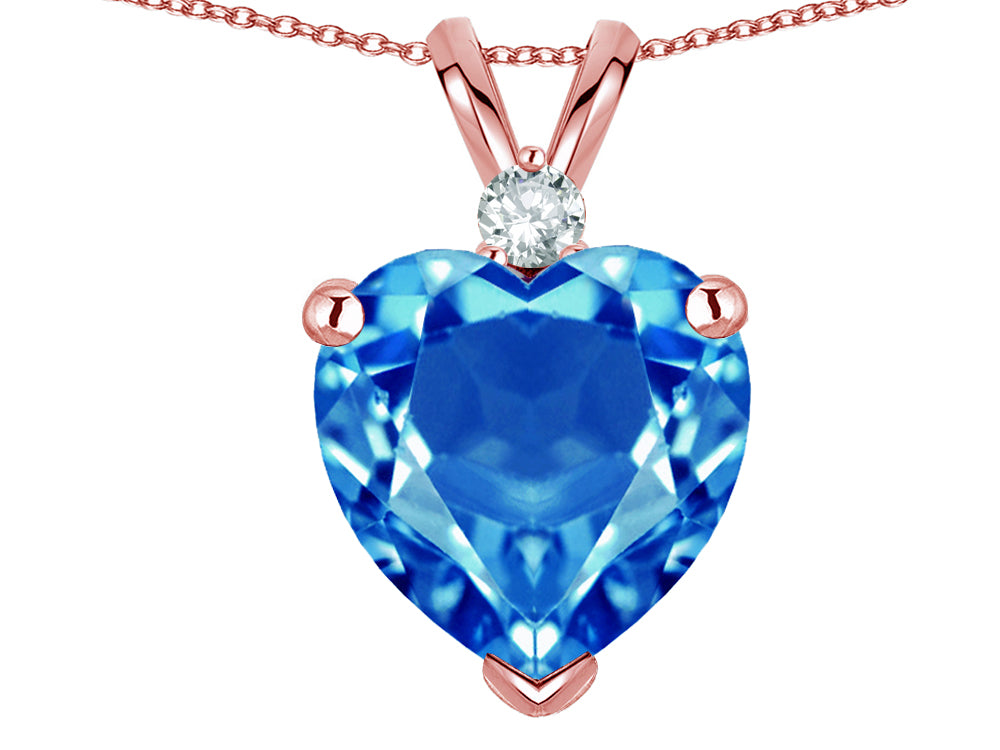 Star K 8mm Genuine Blue Topaz Heart Pendant Necklace 14k Rose Gold
