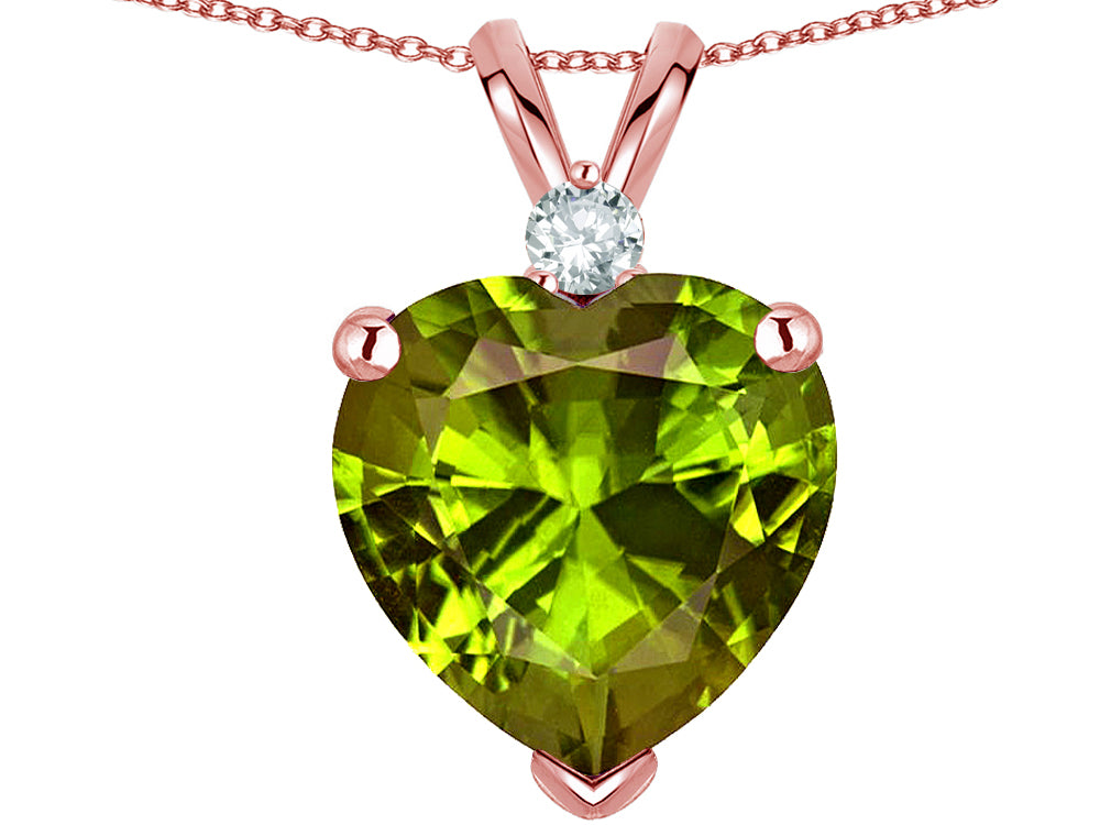 Star K 8mm Genuine Peridot Heart Pendant Necklace 14k Rose Gold